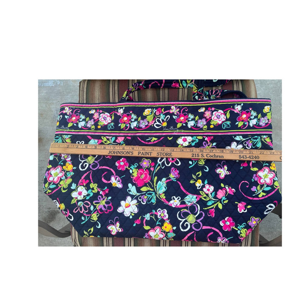 Vera Bradley Tote, Dark Blue with Floral Design, Large - Picture 9 of 11
